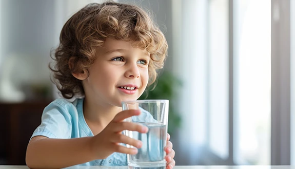 ילד אוחז בכוס מים